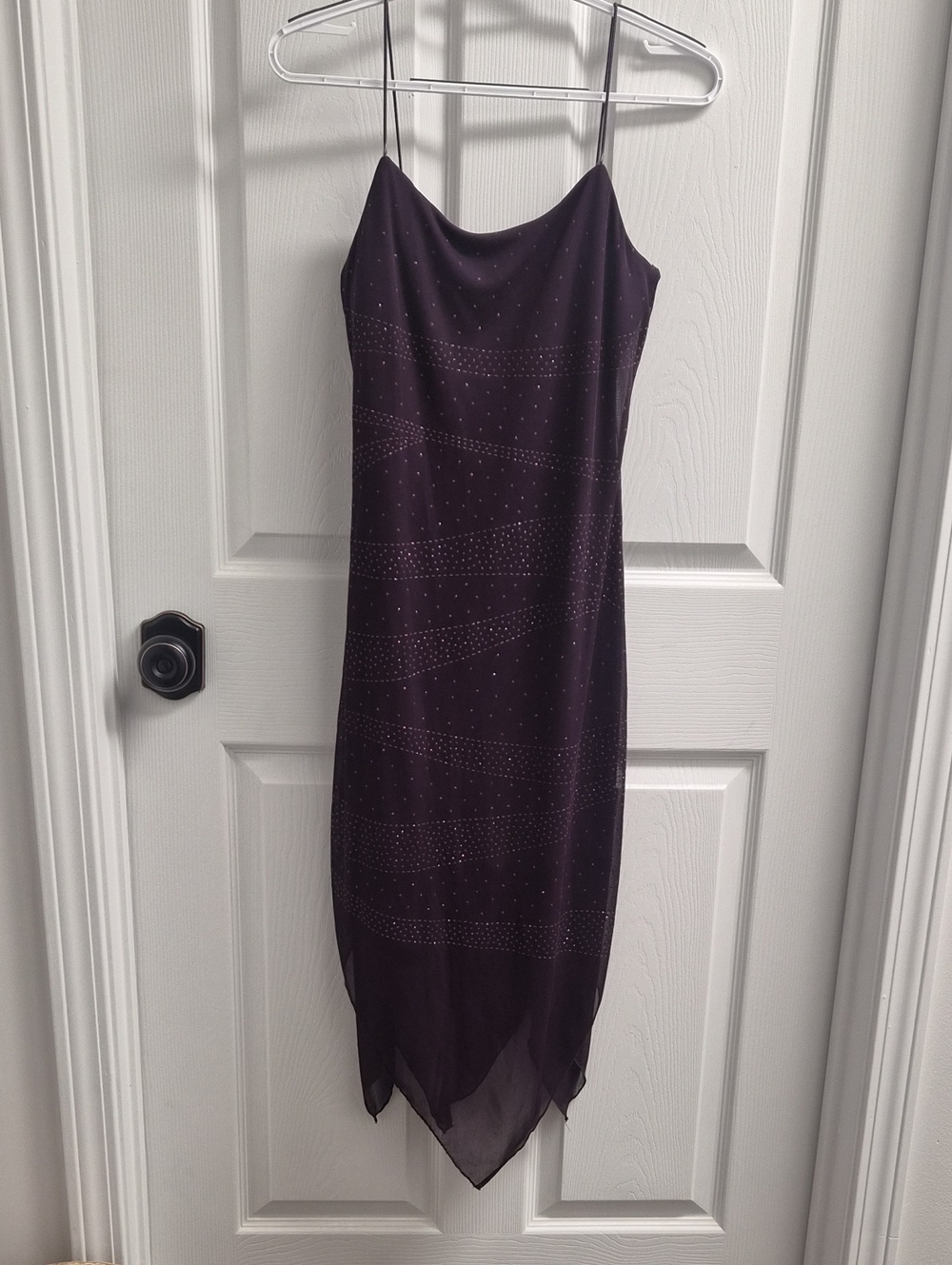 Purple Glitter Slip Midi Dress Fairy Asymmetrical Hem Vintage Formal Going Out